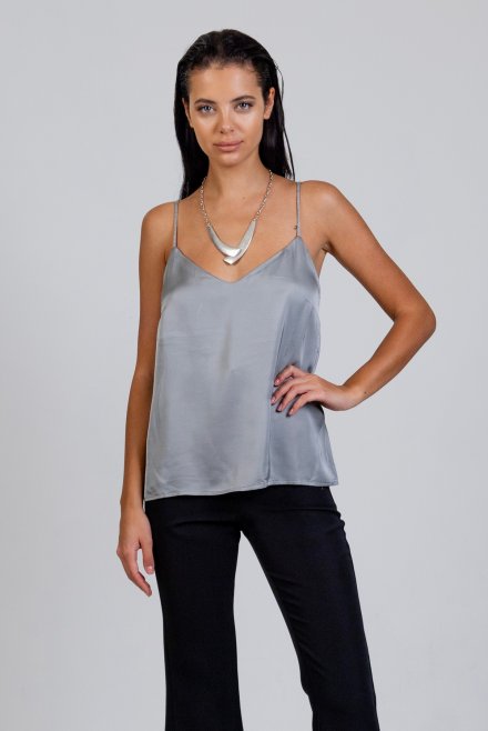 Satin top with knitted details grey