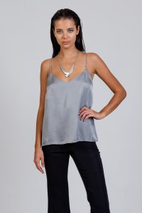 Satin top with knitted details grey