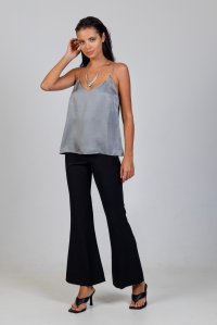 Satin top with knitted details grey