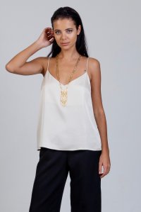 Satin top with knitted details vanilla