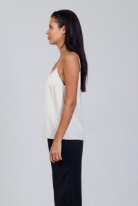 Satin top with knitted details vanilla