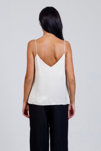 Satin top with knitted details vanilla