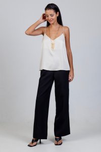 Satin top with knitted details vanilla