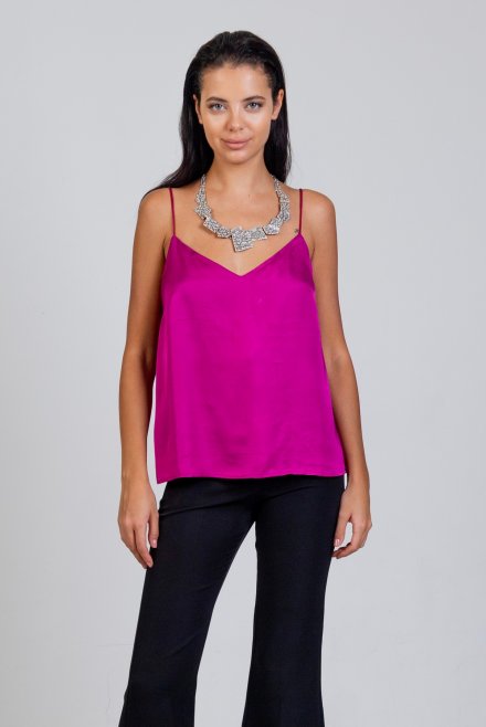 Satin top with knitted details fuchsia