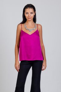 Satin top with knitted details fuchsia