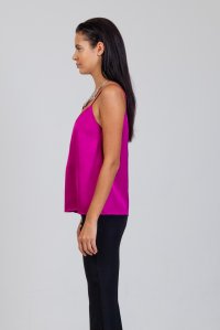 Satin top with knitted details fuchsia