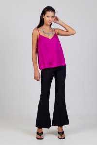 Satin top with knitted details fuchsia