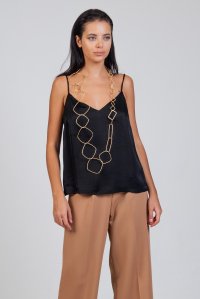 Satin top with knitted details black