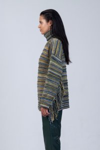 Multicolored fringed sweater multicolored bright blue-mint-yellow