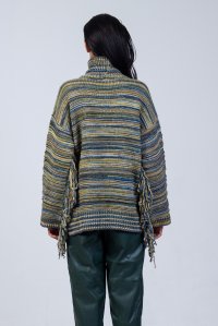 Multicolored fringed sweater multicolored bright blue-mint-yellow