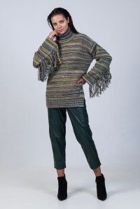 Multicolored fringed sweater multicolored bright blue-mint-yellow