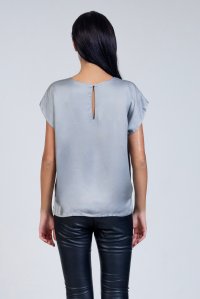 Satin short sleeved blouse with knitted details grey