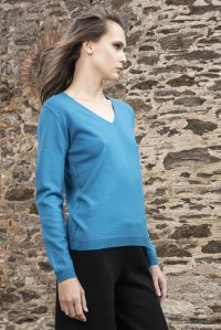 Wool blend v-neck sweater carribean blue