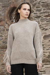 Alpaca blend english-rib fringed sweater greize