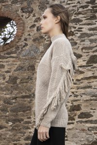 Alpaca blend english-rib fringed sweater greize