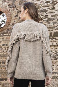 Alpaca blend english-rib fringed sweater greize