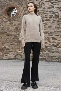 Alpaca blend english-rib fringed sweater greize