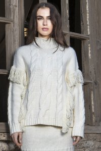 Chunky knit fringed sweater ivory