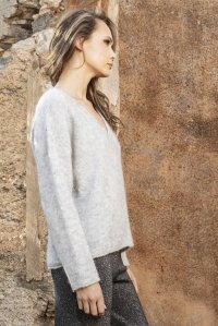 Kid-mohair sequined v-neck  sweater grey