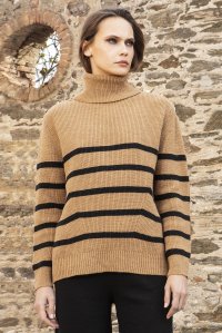 Wool-lurex blend stripped sweater camel -black