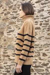 Wool-lurex blend stripped sweater camel -black