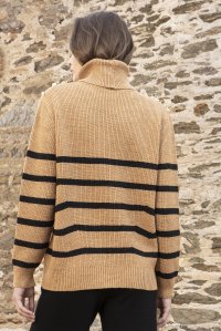 Wool-lurex blend stripped sweater camel -black