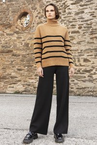 Wool-lurex blend stripped sweater camel -black