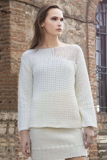 Chunky-open knit mohair blend sweater ivory