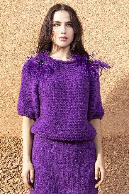 Mohair- blend sweater with feathers violet