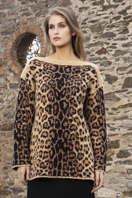 Leopard πουλόβερ με αλπακά σε χαλαρή γραμμή leopard camel