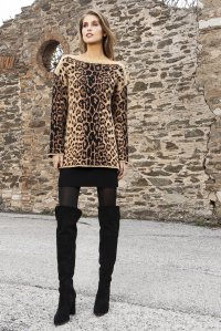 Leopard πουλόβερ με αλπακά σε χαλαρή γραμμή leopard camel