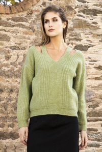 Lurex-blend cut-out sweater mint