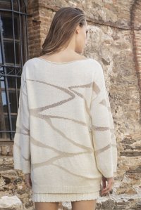 Intarsia sweater with lurex ivory