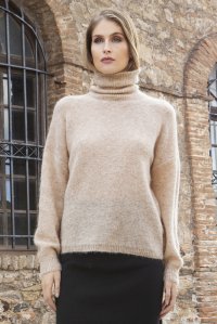 Kid-mohair turtleneck sweater with sequins beige