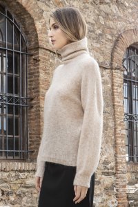 Kid-mohair turtleneck sweater with sequins beige