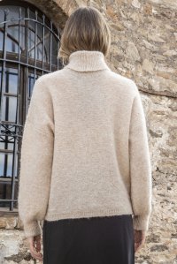 Kid-mohair turtleneck sweater with sequins beige