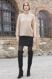 Kid-mohair turtleneck sweater with sequins beige