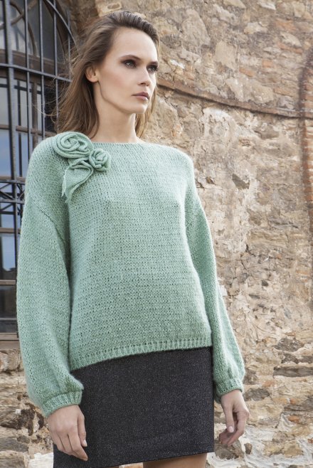 Mohair-blend embelished flowers sweater mint