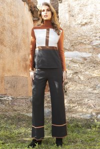 Intarsia πουλόβερ από βισκόζη black-ivory-camel-amber brown