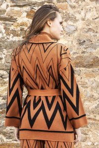 Viscose-lurex cardigan amber brown-black