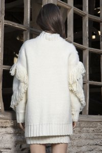 Chunky knit fringed cardigan ivory