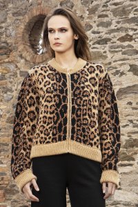 Alpaca blend leopard knitted bomber jacket leopard camel