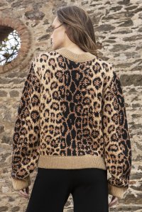 Alpaca blend leopard knitted bomber jacket leopard camel