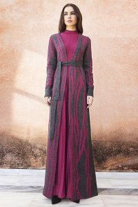 Jacquard long cardigan with lurex anthracite -bordeaux