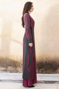 Jacquard long cardigan with lurex anthracite -bordeaux