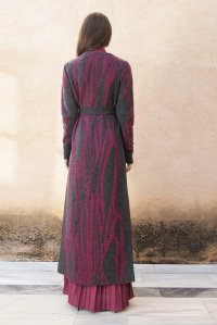 Jacquard long cardigan with lurex anthracite -bordeaux