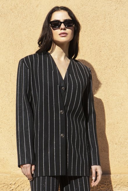 Pin-stripe wool-lurex  blazer black-anthracite