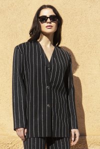 Pin-stripe wool-lurex  blazer black-anthracite