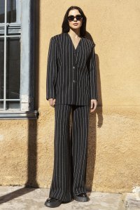 Pin-stripe wool-lurex  blazer black-anthracite