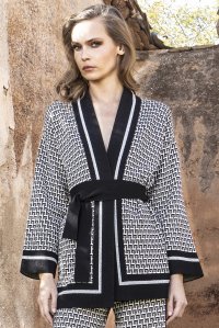 Viscose-lurex blend jacquard cardigan black-ivory-silver